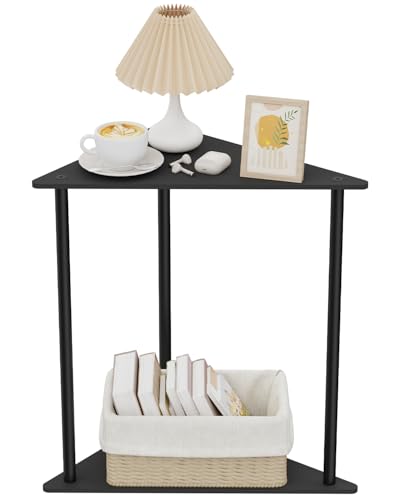 Yawinhe Triangle Metal End Table 2-Tier Small Corner Table Black 1 Pack