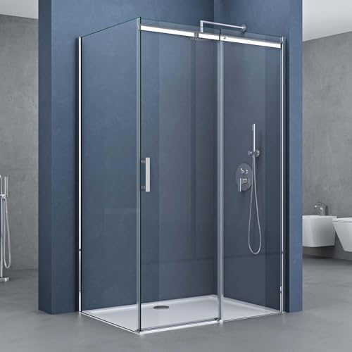 doporro Cabine de Douche Transparent 90x120cm Porte Coulissante Paroi de Douche Rectangulaire en Angle Hauteur 195cm Montage Réversible Ravenna18K