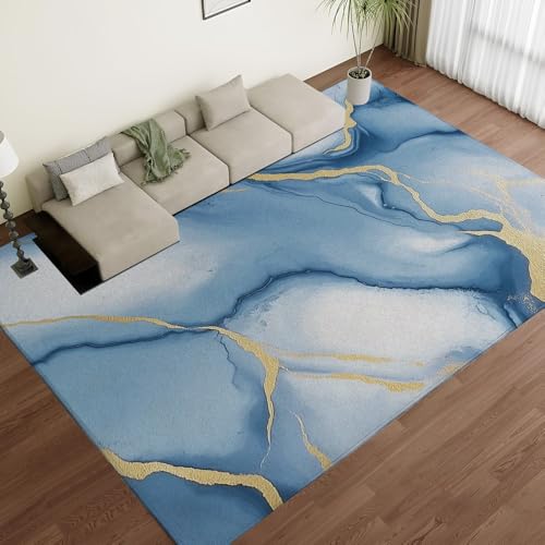 Tapis de salon marbre bleu moderne doux pour pieds fatigués