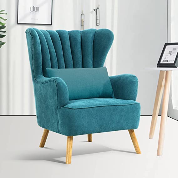 Image of Wing Chair for Living Room and Bedroom - High Back Cushioned Lounge Single Seater Sofa - Luxury Rest Arm Chair (Blue)