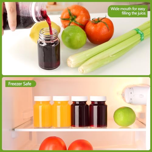 YBCPACK 12 Pack 2oz/60ml Reusable Mini Clear Glass Shot Bottles, Wellness Shots Bottles for Juice, Ginger, Small Glass Jars with Lids, Label, Pen.(Dishwasher Safe & Leak Proof)