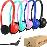 Wensdo Kids Headphones Bulk 5 Pack for School Classroom Students, Wired On-Ear Headset Class Set for K-12 Teachers Children Teens, 3.5mm Jack for Chromebook Laptop Computer PC (HY857, 5 Mixed)