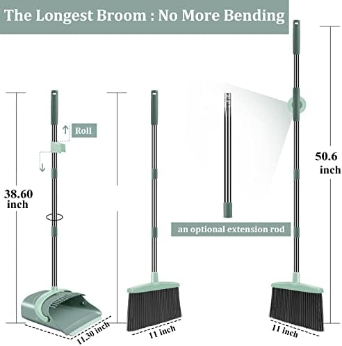 Jade Green Broom and Dustpan Combo Set - Long Handle Dustpan with Broom