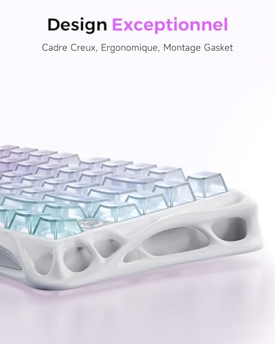 GravaStar Clavier Gaming Mercury K1 Lite 75%, sans Fil Tri-Mode (2,4GHz/Bluetooth/Câble), Clavier Mécanique Hot-Swap Gasket, Switchs Linéaires Pré-Lubrifiés, Rétroéclairage RGB – Crystal Aurora – Image 6