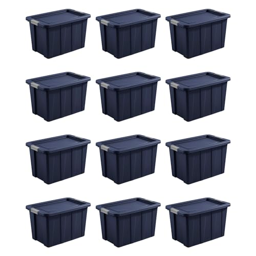 Image of Sterilite 12-Pack Storage Bins with Lids, Heavy Duty Totes, Tuff1, 30 Gallon, Dark Indigo