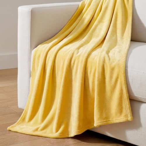 Image of Martha Stewart - Queen Size Blanket, Ultra-Soft Plush Fleece Throw Blanket with Double-Needle Stitching, 350 GSM, Medium Weight Bedding for Bed or Couch (Bedford Solid Yellow)