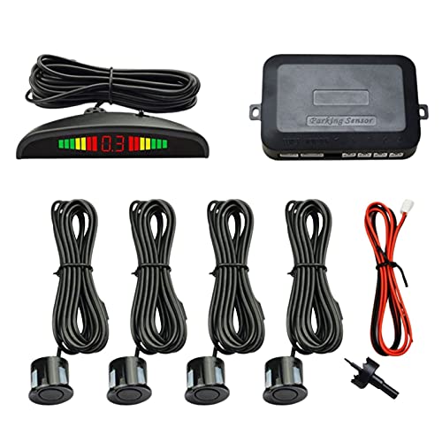 Weytoll Sensor de Aparcamiento Coche,Radares Sistema de Aparcamiento,0,3-2,5 m Distancia Detección Sonido Alarma LED Pantalla,Impermeable,con 4 Sensores Negro