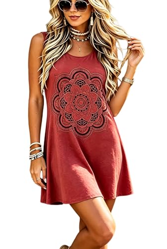 Image of LLHXRUI Sundresses for Women Sleeveless Boho Summer Dress Elegant Vacation Tank Dresses Casual Tunic Short Sun Dress
