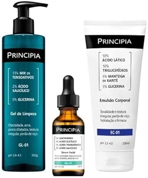 Principia Kit Anti Acne Queratose Pilar Trio Gel de Limpeza GL-01 + Sérum Mix-01 + Emulsão Corporal EC-01