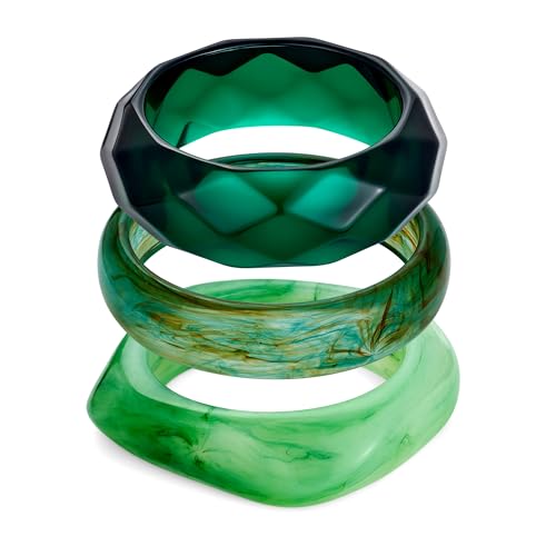 3PCS Colorful Acrylic Resin Bangle Bracelet for Women Boho Geometric Acetate Plate Bracelet Trendy Resin Jewelry