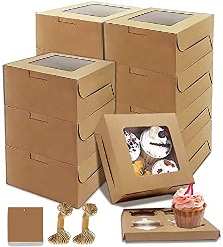 Lilyz Lot de 15 boîtes à cupcakes 4 trous avec fenêtre transparente pour cupcakes, biscuits, muffins, chocolat, macarons Cover
