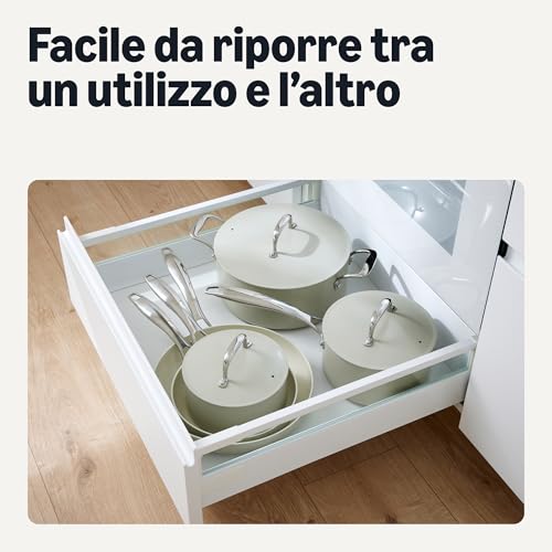 Amazon Basics Pentole e Padelle Antiaderenti in Ceramica, Set di 8 Pezzi, Lavabili in Lavastoviglie e Adatte al Forno, Adatte a Tutti i Piani Cottura, Grigio Lino - Immagine 4