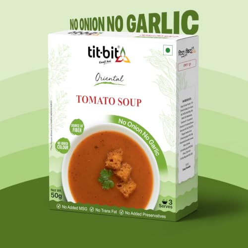 Image of Tit-Bit Tomato Soup Powder Pack of 5 (250g), Instant Chatpata and Spicy Tomato Soup, No Onion No Garlic, Soup Packets for Easy Preparation