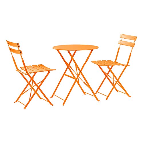 Harbour Housewares 2 Seater Sussex Bistro Set - Folding Table Chairs Outdoor Patio Garden Furniture - Round - Orange