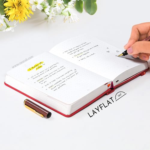 Image of NEORAH -A6 DOTTED | 368 Pages - 110 Gsm | PAGE A DAY JOURNAL (14.8 X 10.5 cm)-Hardcover Dot Grid Notebook |Back Pocket |3 Silk Book Mark - Completely HANDMADE for Journaling,writing - RED