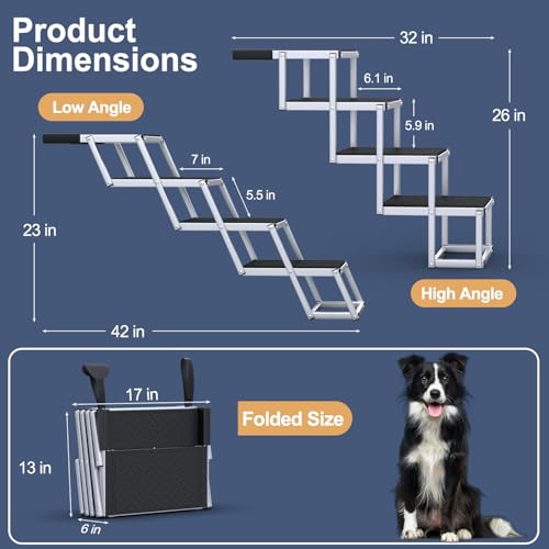 image for PetRuna Dog Stairs for Car, Foldable Dog Ramp for Car with Non-Slip Su