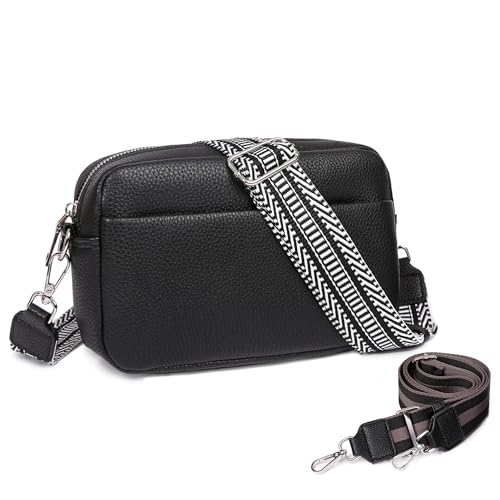 Kseymeir Small Shoulder Crossbody Bag for Women Vegan Leather Handbag Purse Triple Zip Wallet Purse Trendy Bag with Adjustable Strap (Black)