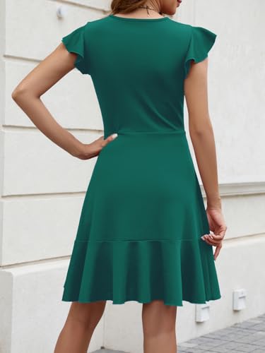 Image of HELYO Women's Summer Elegant Cocktail Club Dress Ruffle Hem Short Flutter Sleeve Flowy Wedding A-Line Casual Dresses 619