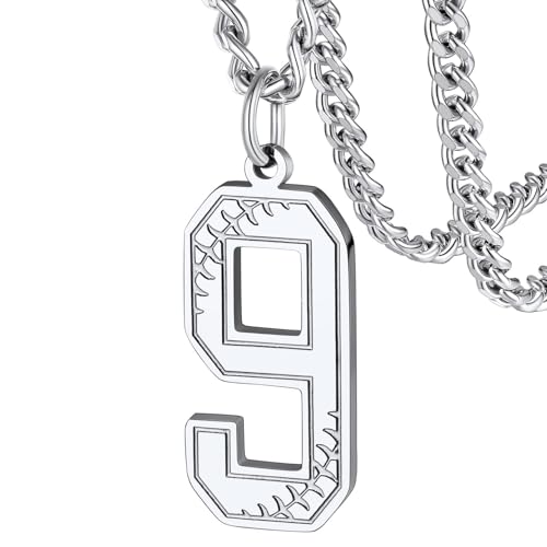 FaithHeart Lucky Number Pendant Necklace for Men Women, Stainless Steel Athlete Sports Jewelry Personalized Customizable Black 1