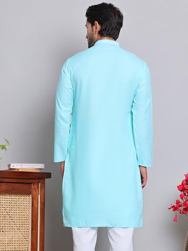 Image of Amazon Brand - Tavasya Men Casual Collared Festive Kurta | Cotton Blend | Solid | Knee Length | Regular Fit (Available in Plus+ Sizes)