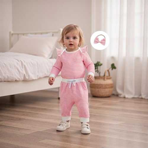 Newborn Baby Girl Clothes Striped Long Sleeve Romper with Pants and Headband Infant 3Pcs Fall Outfits2