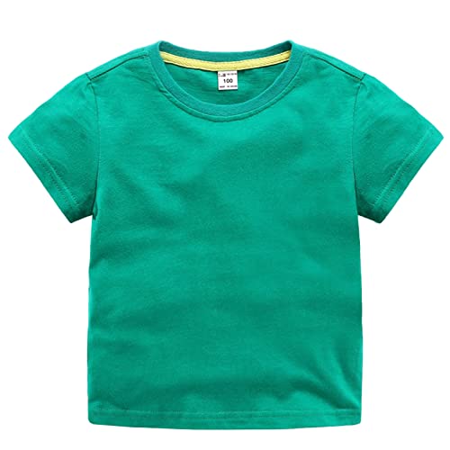Camiseta Niño & Niña Lisa Camisetas de Colores Manga Corta 100% Algodón Verano Algodón Blusa para Niños Verde 150