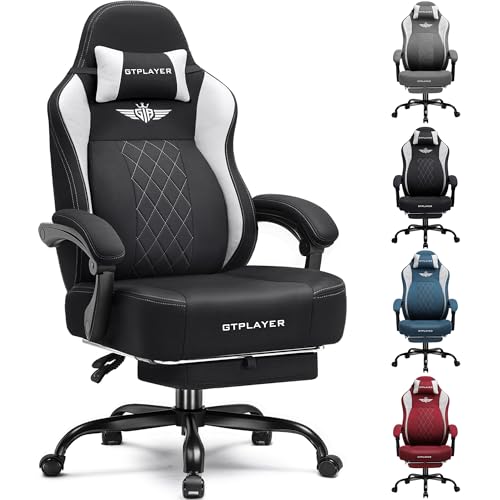 GTPLAYER Big and Tall Gaming Chair Breathable Fabric Computer Chair with Strong Lumbar Support, Comfortable Office Chairs with Pocket Spring Cushion, High Back Ergonomic Desk Chairs with Footrest