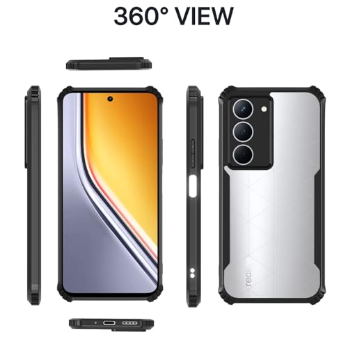 Image of Pikkme Back Cover for Realme Narzo 80x 5G / Realme P3x 5G / Realme 14X 5G | Ultra Hyrbid | Full Camera Protection | Raised Edge | Crystal Clear Transparent Bumper Case (Black)