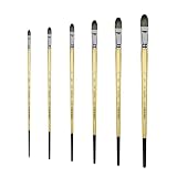 XDT#6386 Filbert Artist Paint Brush 6 Piece Set Medium Stiff Black Hog Bristle Extra Long Handle...
