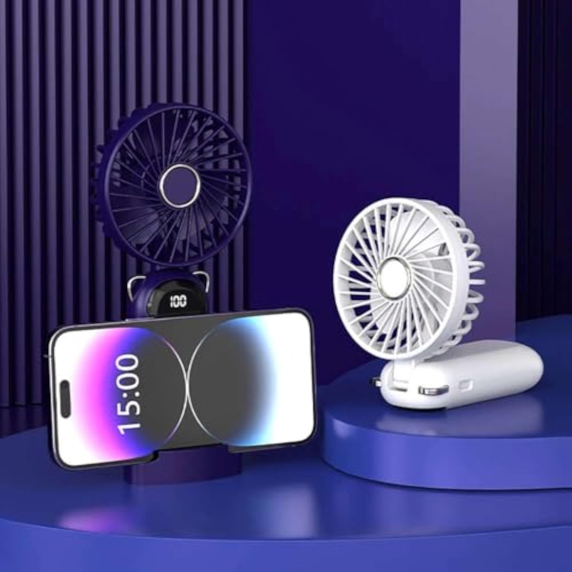 Portable Handheld Fan with Digital Display, Foldable & Rechargeable