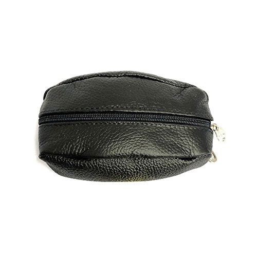 LOLUNA® Porte-Monnaie Forme Grain café Robuste - 2 côtés Zip - 1 Anneau Clé - en Cuir Vachette épais Souple Plusieurs Couleur - Noir