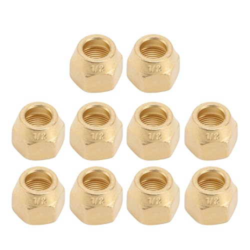FTVOGUE 10Pcs 1/2 Inch Nut Brass Tube Fittings for Air Conditioning Copper Pipe Extension with High Temperature Flexibility and Low Magnetic Permeability