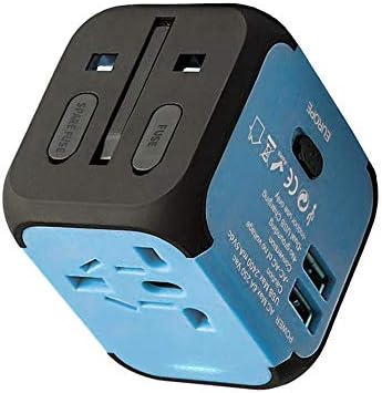 UPPEL Travel Adapter with Dual USB All-in-one Worldwide Travel Chargers Adapters for US EU UK AU About 152 Countries Wall Universal Power Plug Adapter Charger with Dual USB and Safety Fuse (Blue)