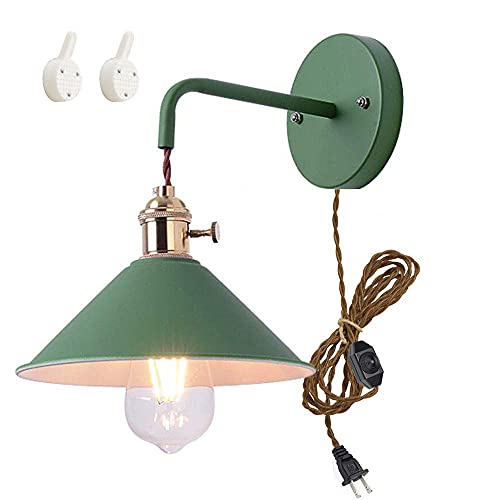STGGTS 壁掛け照明 ブラケットライト 賃貸対応 壁に穴あけ不要 コンセント式 ON/OFFスイッチ付き 壁取付ランプ 壁掛けフックにて固定 アンティーク調 北欧 おしゃれ ウォールライト インテリア照明 LED対応 E26 グリーン
