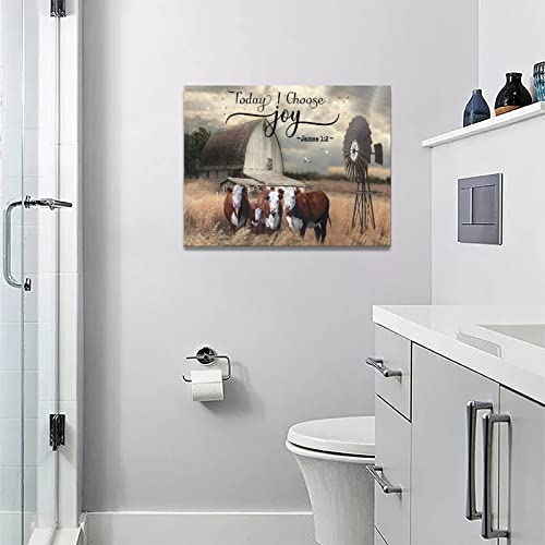 Farmhouse Cow Decor Wall Art Farm Cow Windmill Barn Pictures Canvas Print Painting Modern Home Framed Artwork For Bathroom Bedroom Kitchen 12"X16" #TOP5