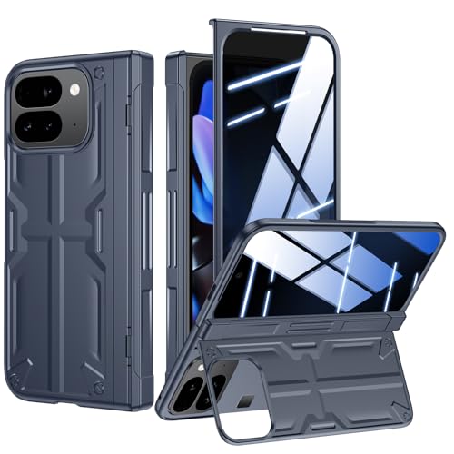 Kaiiecal for Google Pixel-9-Pro Fold Case: Thin Hinge Stand Case with Privacy Protector - Support Wireless Charging - Full Body Soft Protective Phone Cover for Pixel 9Pro fold (Blue)