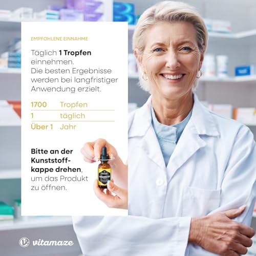 Vitamin D3 Tropfen hochdosiert 1000 IE, 50 ml (1700 Tropfen), Cholecalciferol vegetarisch, hohe Bioverfügbarkeit, Natürliche Nahrungsergänzung ohne Zusatzstoffe, Made in Germany