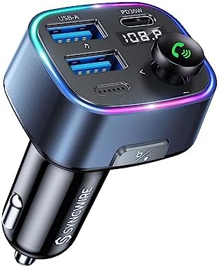 Syncwire FM Transmitter Auto Bluetooth 5.4 48W (PD 36W & 12W) Bluetooth Adapter Auto mit [Lichtschalter] [HiFi-Bass-Sound] [Schnellladen] Freisprecheinrichtung Autoladegerät Zigare