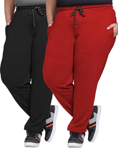 Image of Elite soul Womens Regular Fit Cotton Track Pants | Casual & Sports Trousers | Plus Size Bottoms for Lounge, Gym & Night Wear | Sizes XL, 2XL, 3XL, 4XL, 5XL