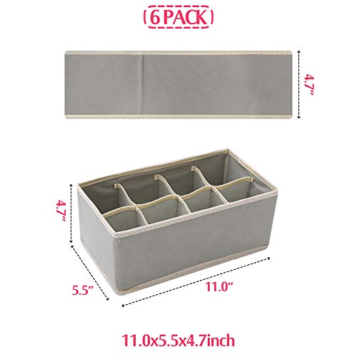 DIOMMELL Set of 6 Foldable Cloth Storage Box Closet Dresser Drawer Organizer Fabric Baskets Bins Containers Divider for Clothes Underwear Socks Lingerie Clothing, Grey 00-0600 - Thumbnail 2