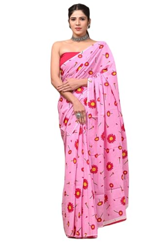 Image of Hand Block Printed Cotton Mulmul Saree | Soft Lightweight Summer Saree | Pure Cotton Traditional Indian Saree for Women