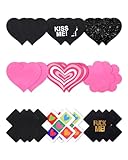 CICKEE Pink Pasties Black Nipple Cover Sticky Bra Breast Cover Nipple Covers Disposable Rave Nipple Pasties Pack for Women - 9 Pairs