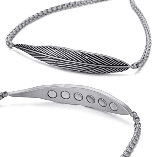 RainSo Womens Elegant Stainless Steel Leaf Magnetic Therapy Bracelet Pain Relief for Arthritis (Silver)