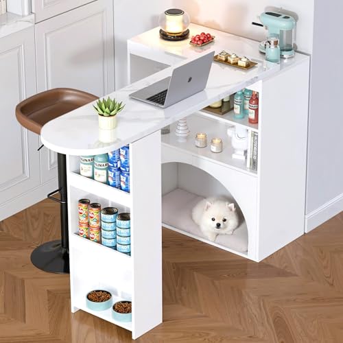 PUGSDRLY Table Bar Extensible et Pivotante 120(+80) x40x100cm, avec Espace de Rangement Ouvert, Idéale comme Séparation d'Entrée, Table de Salle à Manger ou Plan de Travail