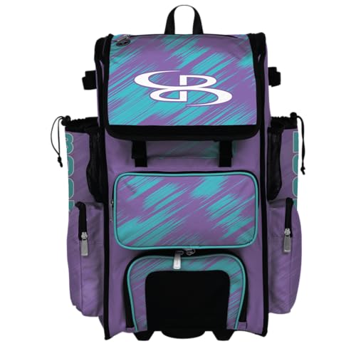 Boombah Superpack Hybrid Rolling Bat Bag - Wheeled & Backpack Version - Scratch Bat Pack Amethyst Orchid/Aqua/White