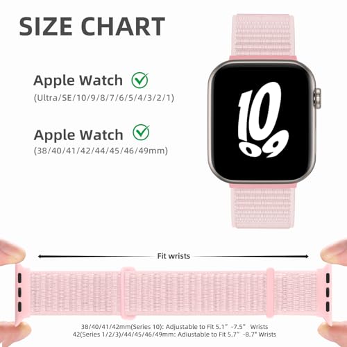 WJK 2 Pack Band Compatible with Apple Watch Bands for Women 40mm 41mm 38mm 42mm 44mm 45mm 46mm 49mm, Pink Soft Nylon Stretchy Loop Sport Strap for iWatch SE 2 3 Series 11 10 9 8 7 6 5 4 3 2 1 by WJK - Used condition - Image 3