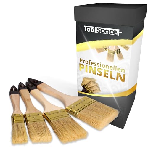ToolSpace Flachpinsel Profi Pinselset Flachpinselset Lasurpinsel Naturhaar für Lack Lasur Farbe Kreidefarbe Möbel Wand Fenster Malerpinsel für Innen Außen wiederverwendbar DIY 25 mm 36 mm 50 mm 76 mm