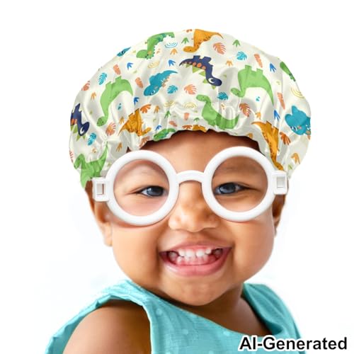 Image of Galaxy Kids Satin Bonnet Adjustable Child Sleeping Caps Colorful Dinosaur Child Sleep Cap Indoor Sleeping Beanie Elastic Wide Band for Haircare Curly Natural Long Hair Night Hat