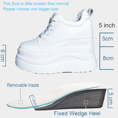 5 inch Black White Platform Sneakers for Women- 8cm Chunky Sole 5cm Hidden Wedge Heel-Leather Chunky Platform Shoes for Female Footwear2