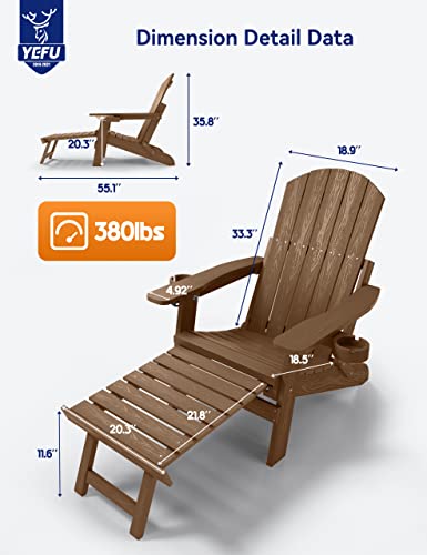 Yefu 05 Folding Adirondack Chair Adjustable Backrest Adirondack Chairs, Adirondack Retractable Ottoman, Weather Resistant With 2 Cup-Holder For Outdoor, Fire Pit, Patio, Garden, Lawn, 380Lbs thumb #2